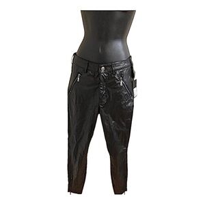 Guess black leather zippered rocker crinkled rock n roll biker pants size 6 new‎